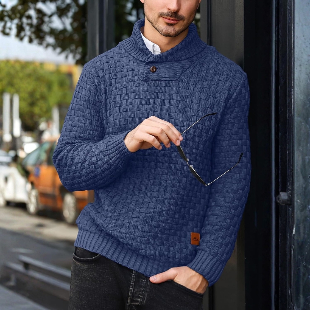 Mens Casual Pullover Fall Winter Turtleneck Cable Knit v Neck Fisherman Waffle Sweater