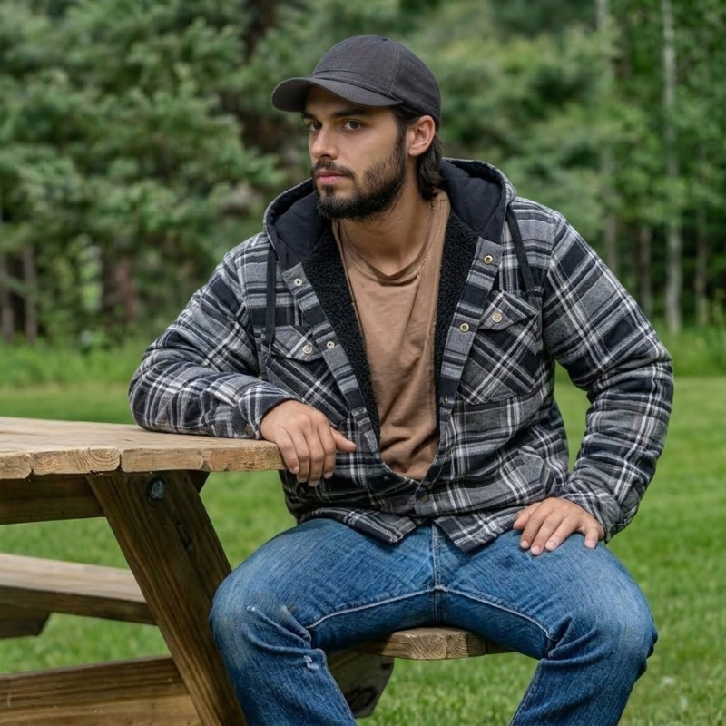 Insulated Plaid Hooded Flannel Jacket For Men