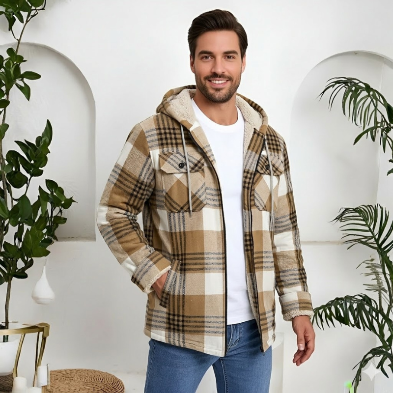 Winter Flannel Zip Up Hoodie For Men