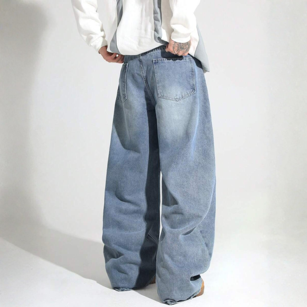 Loose Washed Denim Casual Baggy Wide Jeans For Men