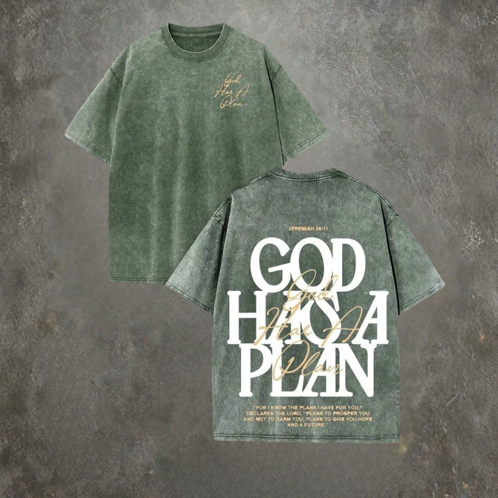 God Has A Plan Graphic Tee Double Sided Print Washed T Shirt
