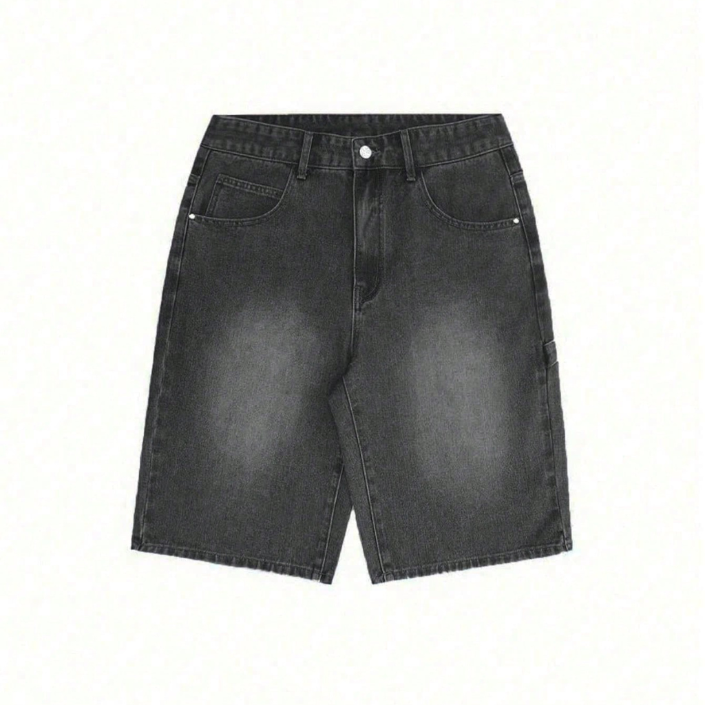 Emo Style Loose Fit Denim Bermuda Shorts For Men