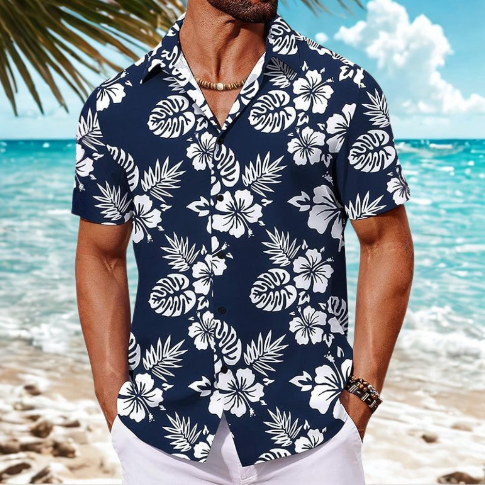 Floral Short Sleeve Button Front Hawaiian Shirt For Men