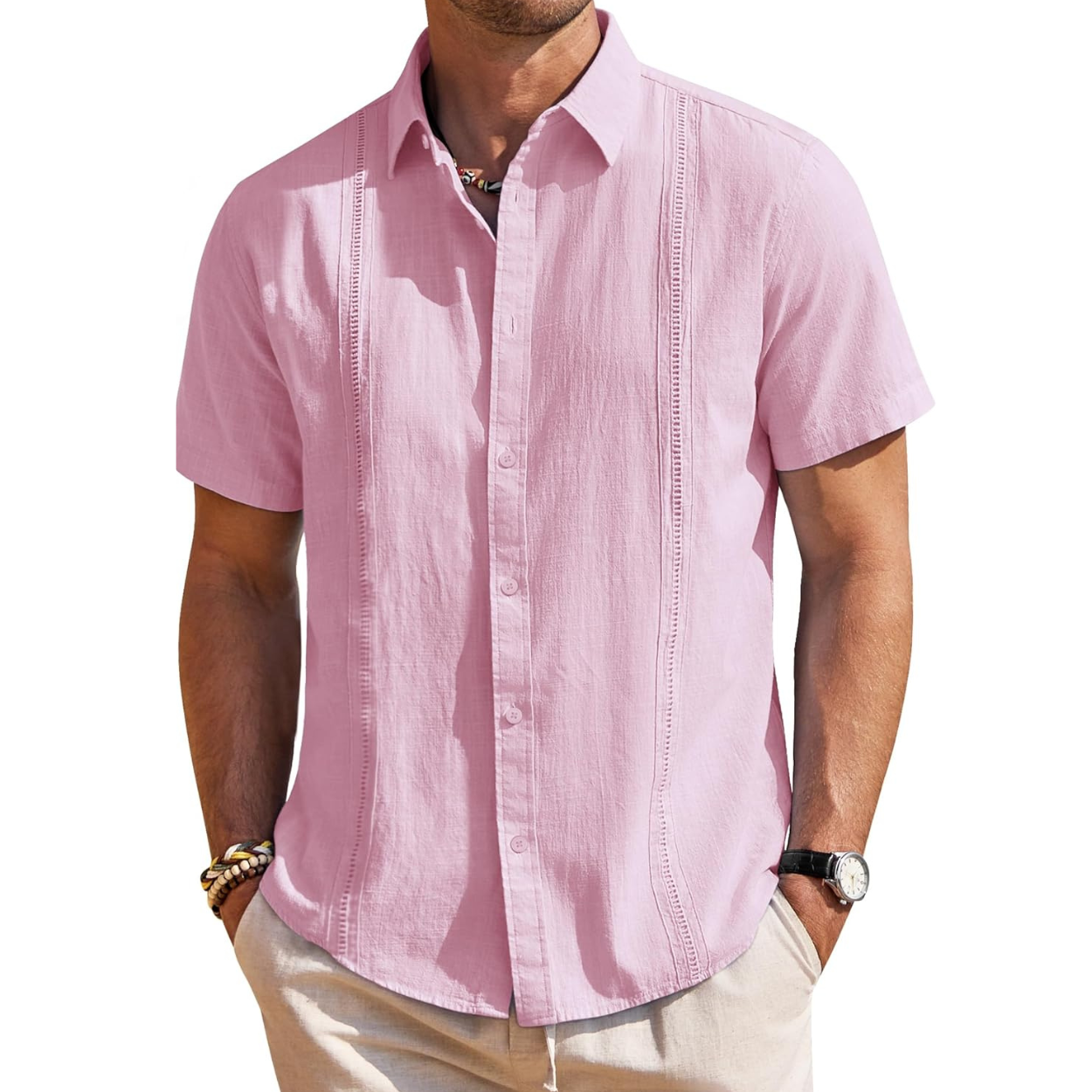 Short Sleeve Linen Cuban Collar Shirt For Men