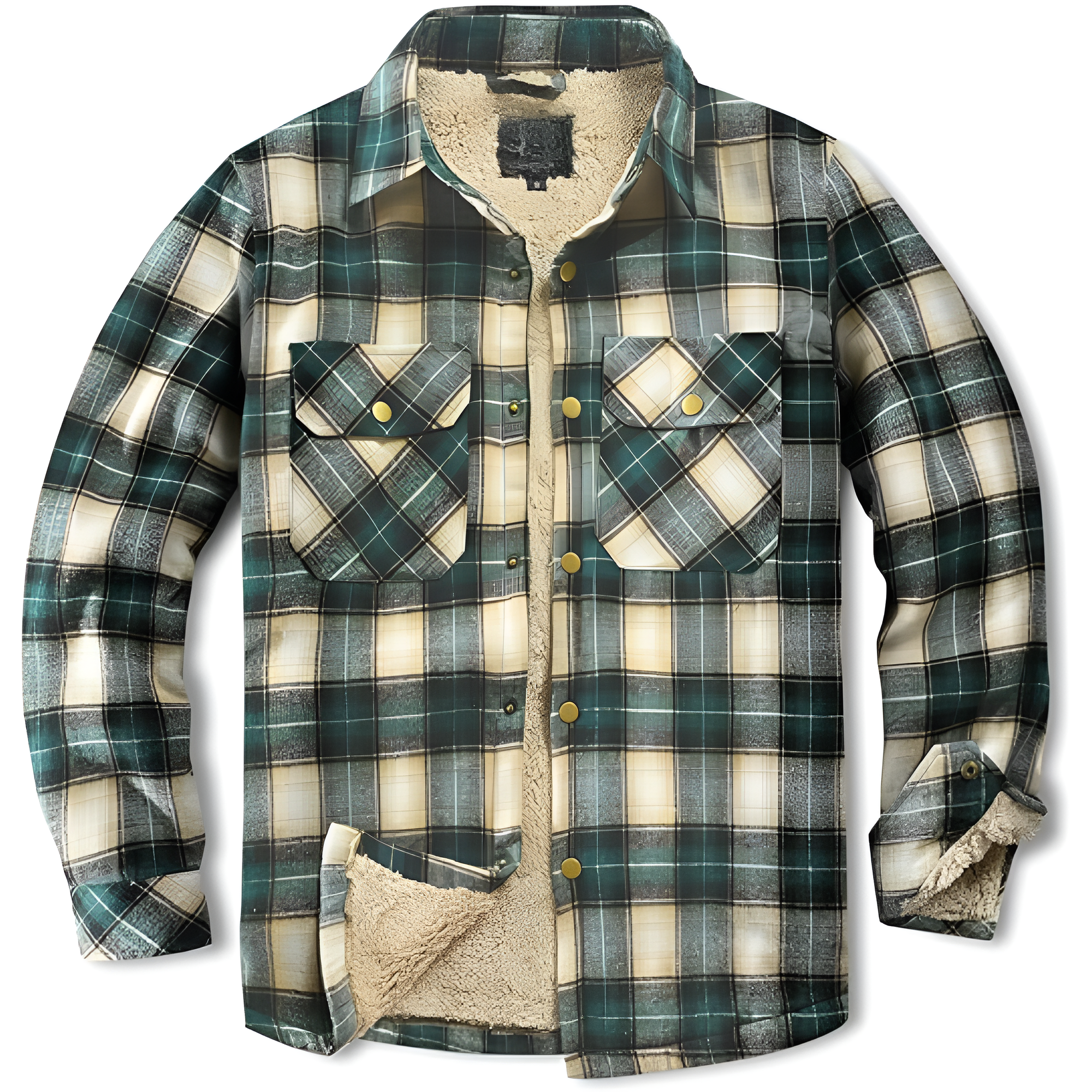 Men's Sherpa Lined Cotton Flannel Shirt Jacket Plaid Button Up Jacket Coat for Men with Pocket