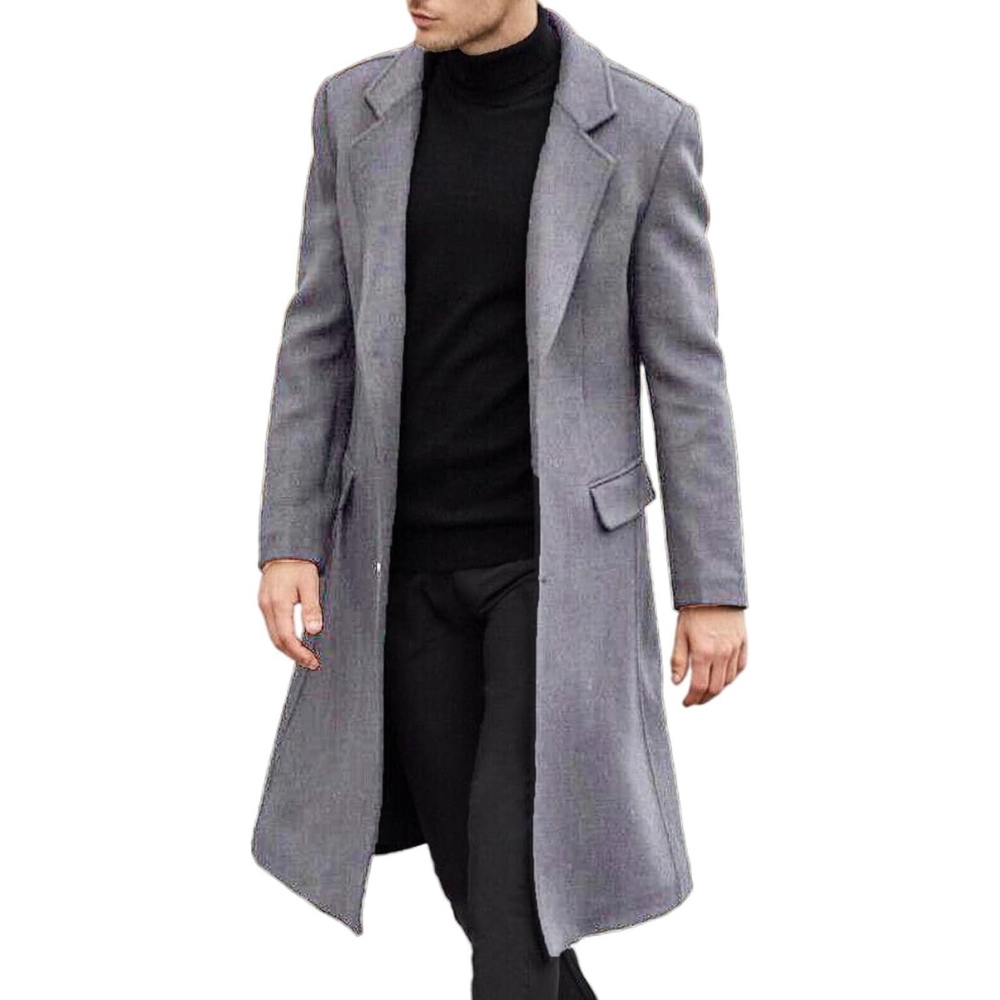 Men's Casual Trench Coat Slim Fit Notched Collar Long Jacket Overcoat Coat Pockets