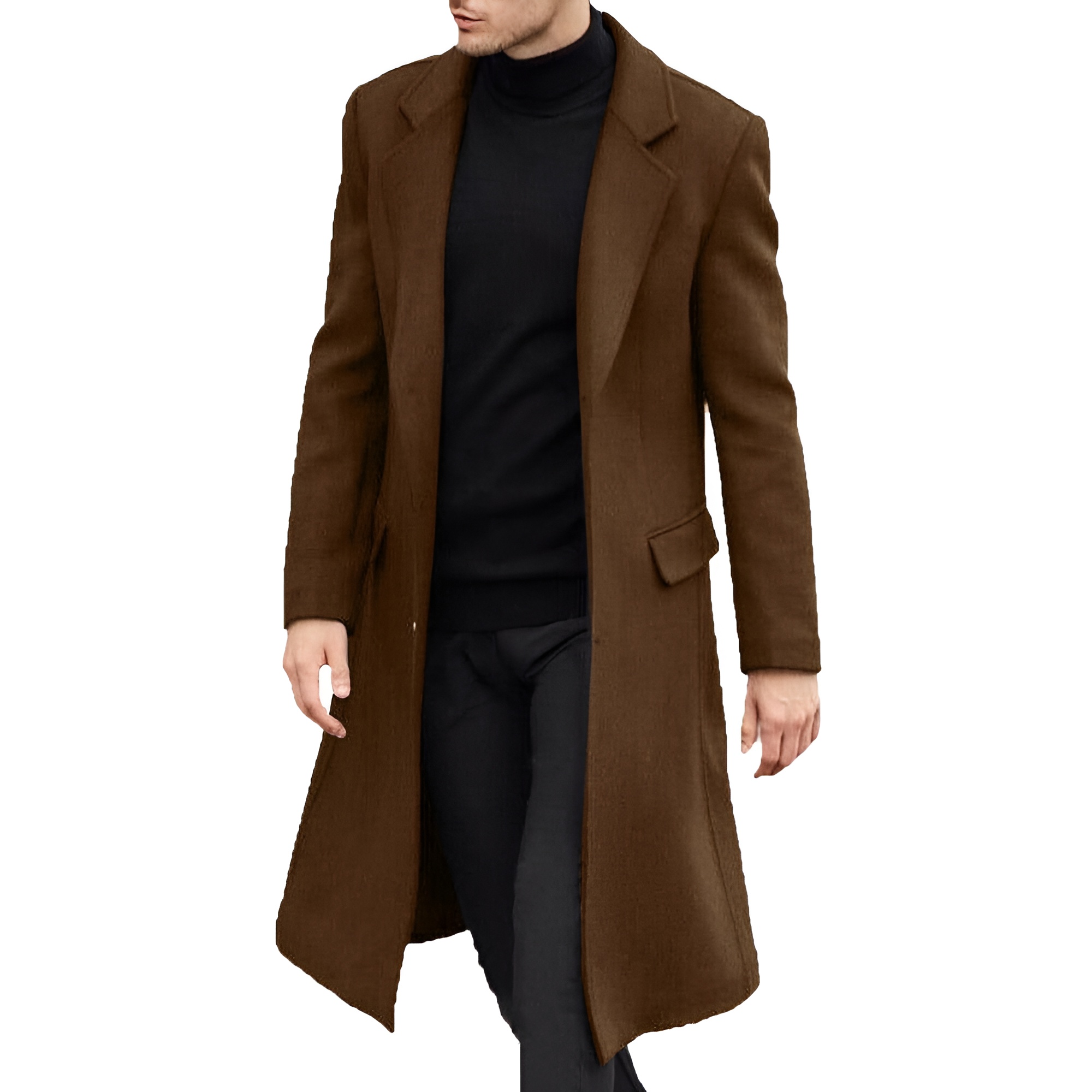 Men's Casual Trench Coat Slim Fit Notched Collar Long Jacket Overcoat Coat Pockets