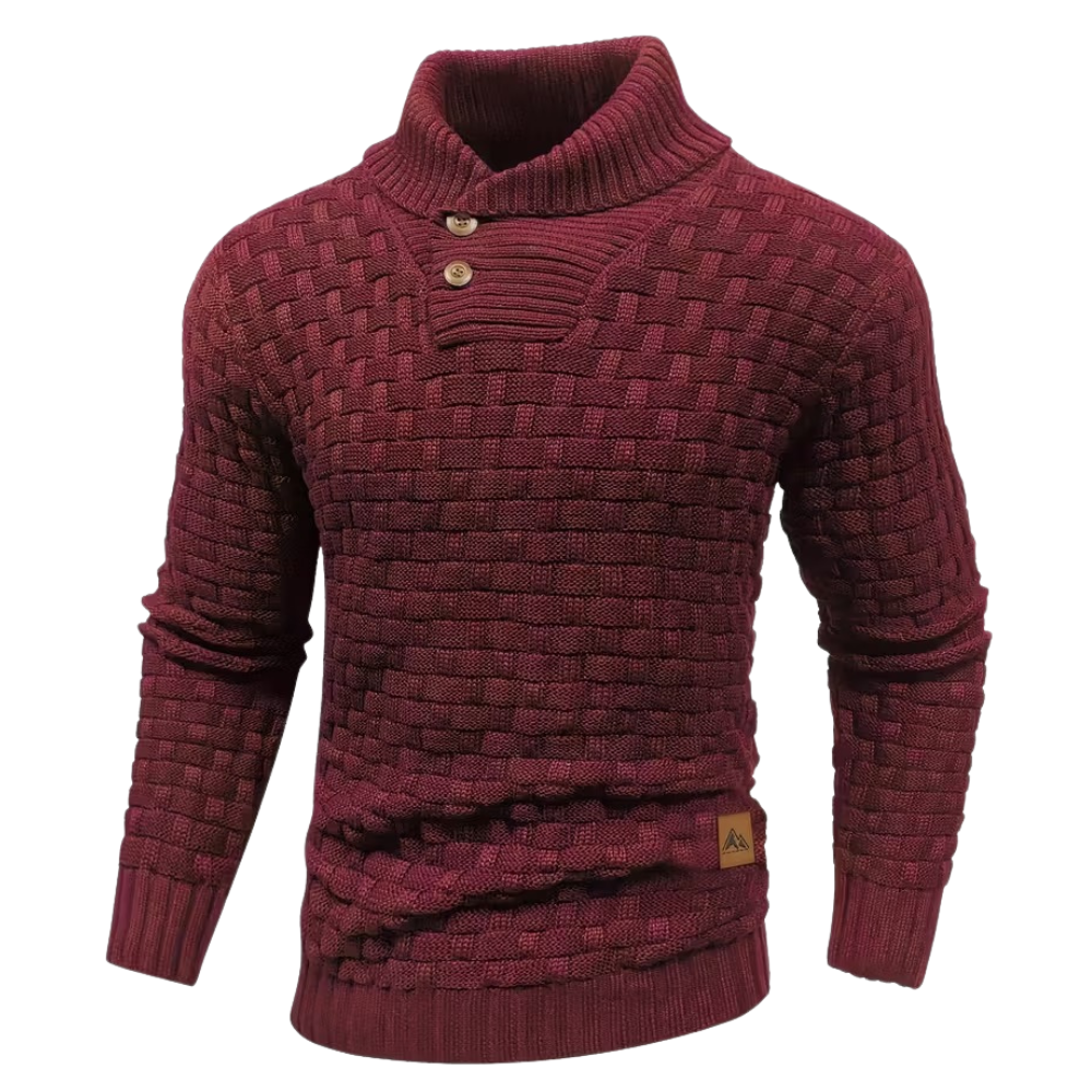 Casual Waffle Knit Lapel Button Sweater For Men