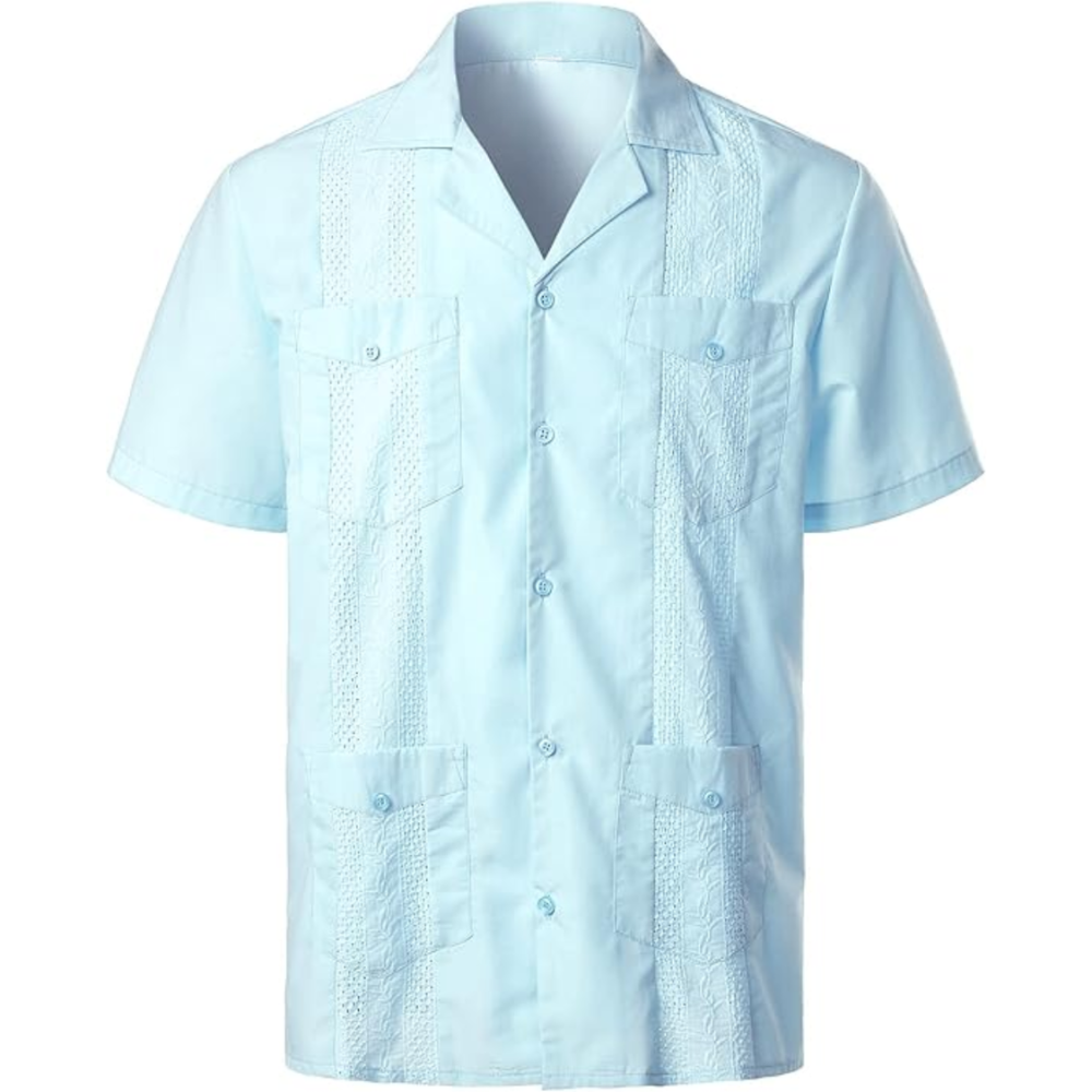 Short Sleeve Cuban Guayabera Button Down Shirt For Men