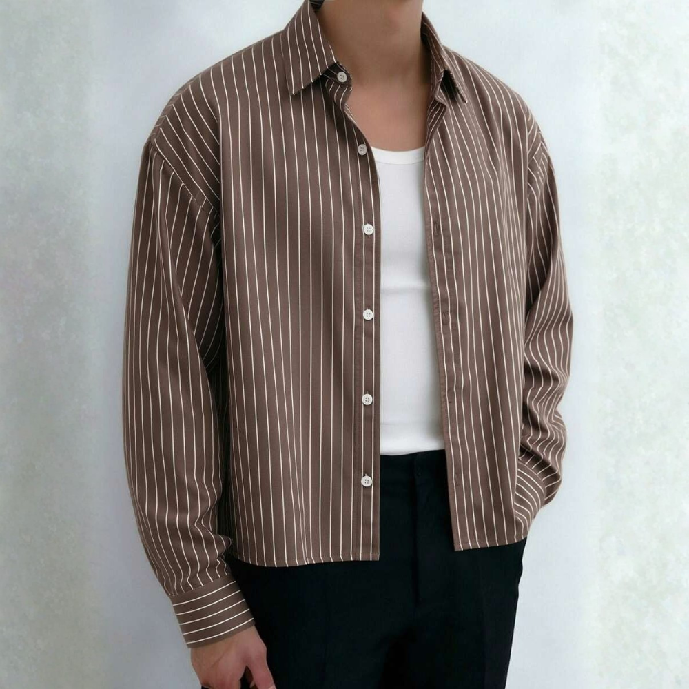 Vertical Striped Long Sleeve Casual Shirt For Men