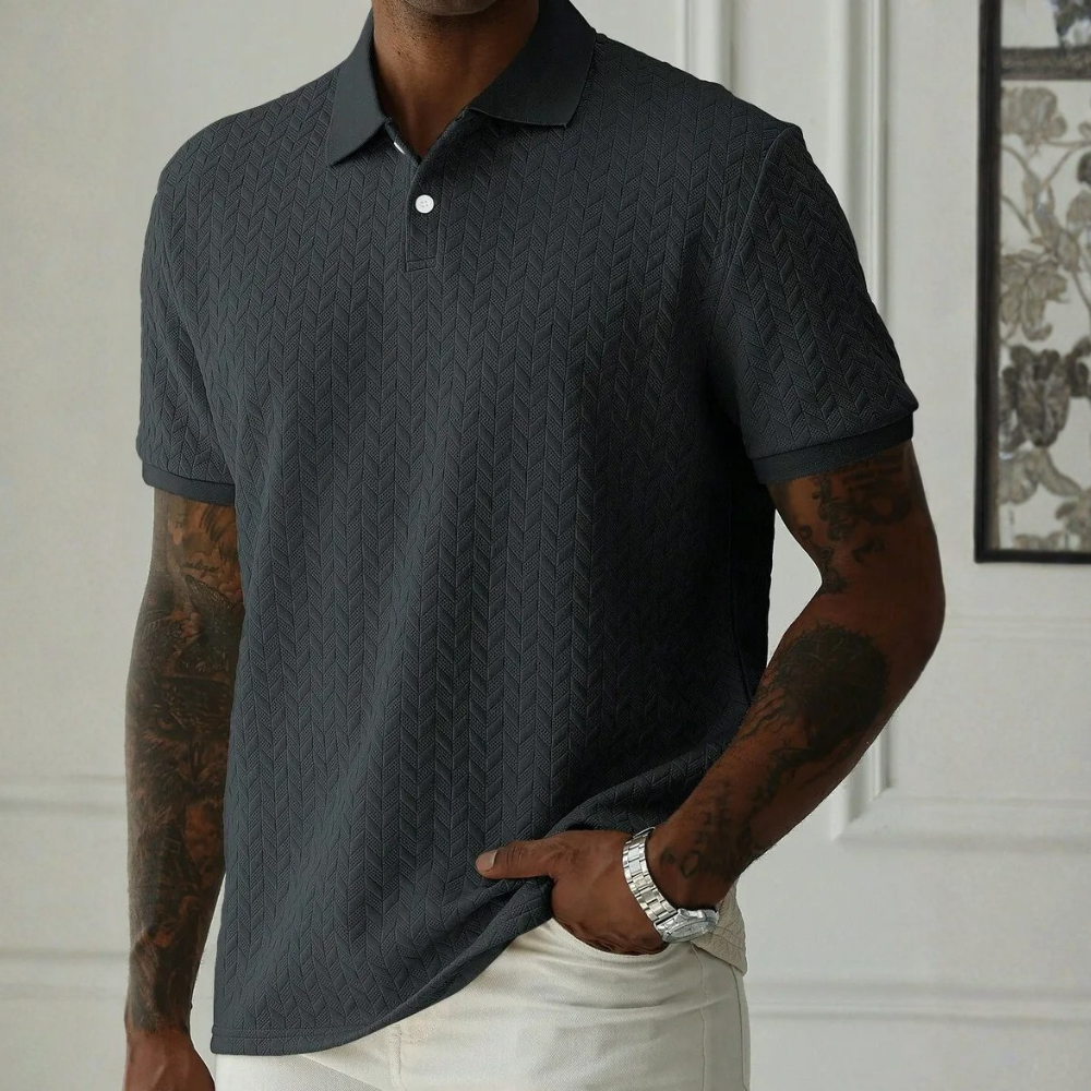 Textured Short Sleeve Polo Shirt For Men