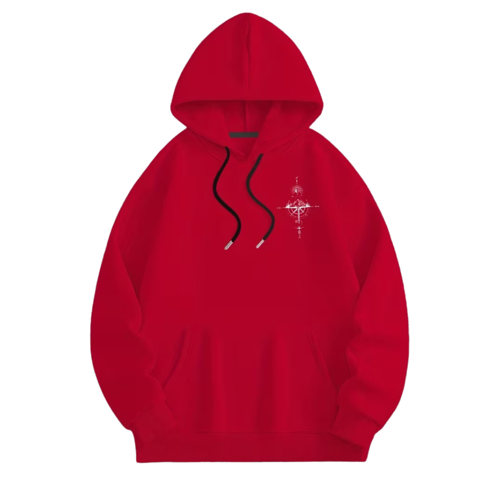 Loose Fit Winter Hoodie With Galaxy And Mountain Graphic Print For Men