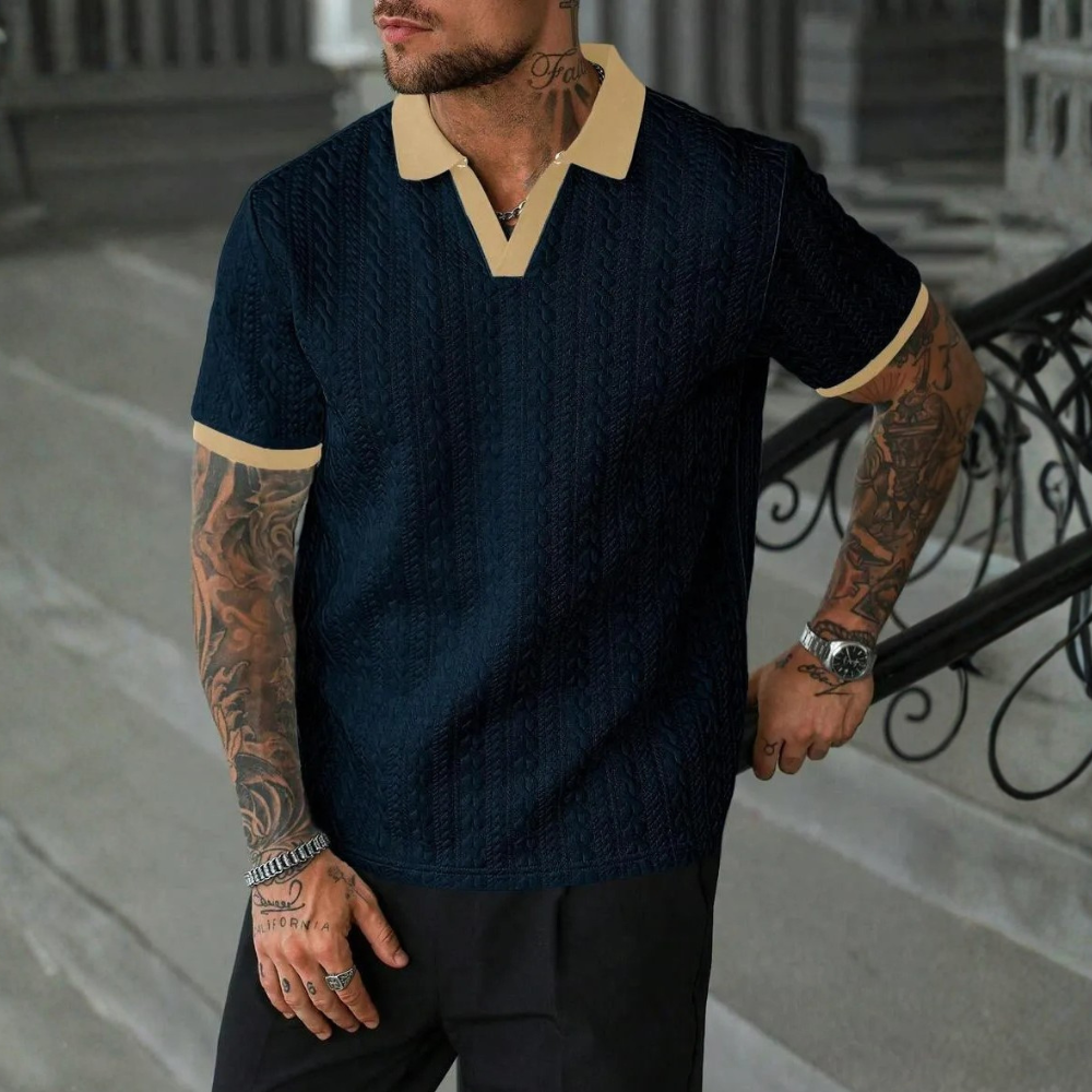 Textured Contrast Trim Polo Shirt For Men