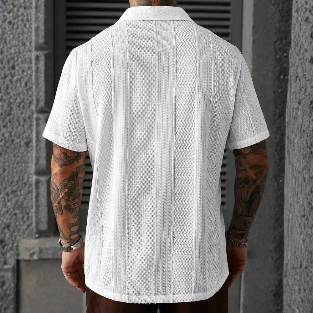 Solid Jacquard Knit Short Sleeve Shirt For Men