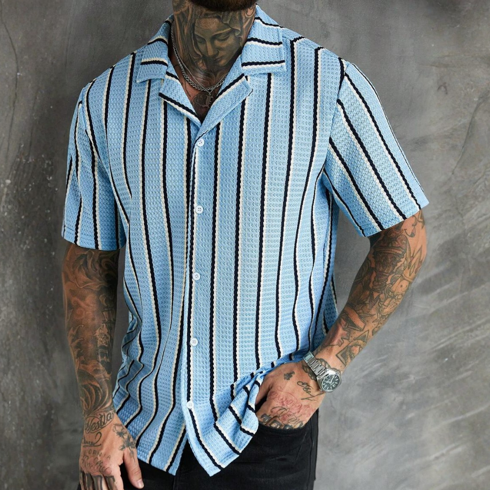 Striped Short Sleeve Vacation Shirt For Summer