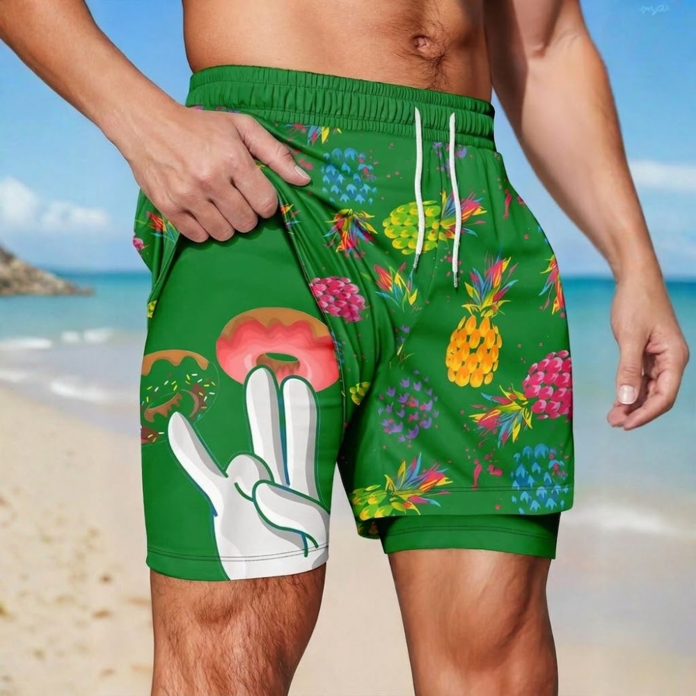 Soft Double Layer Quick Dry Beach Shorts For Men