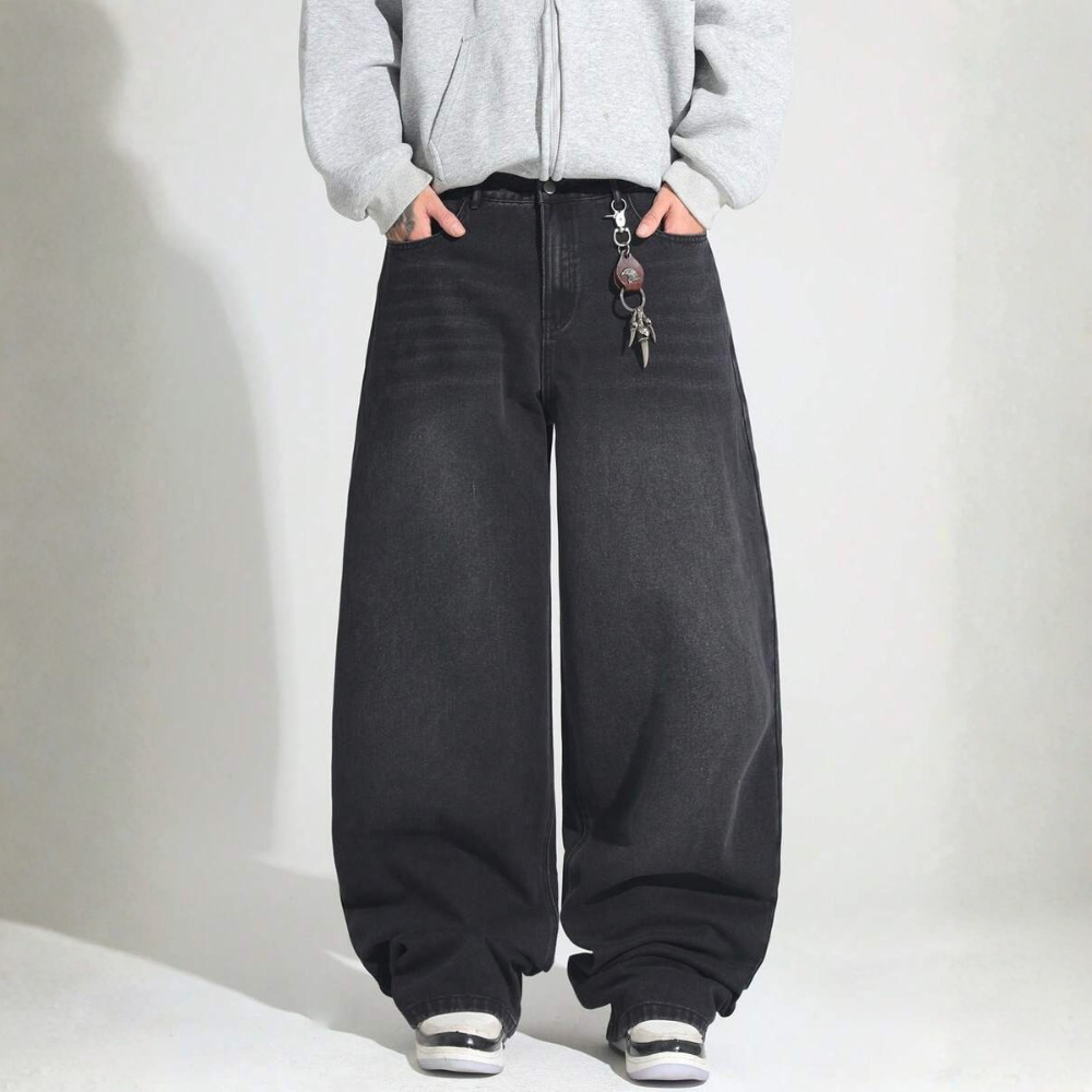 Loose Washed Denim Casual Baggy Wide Jeans For Men
