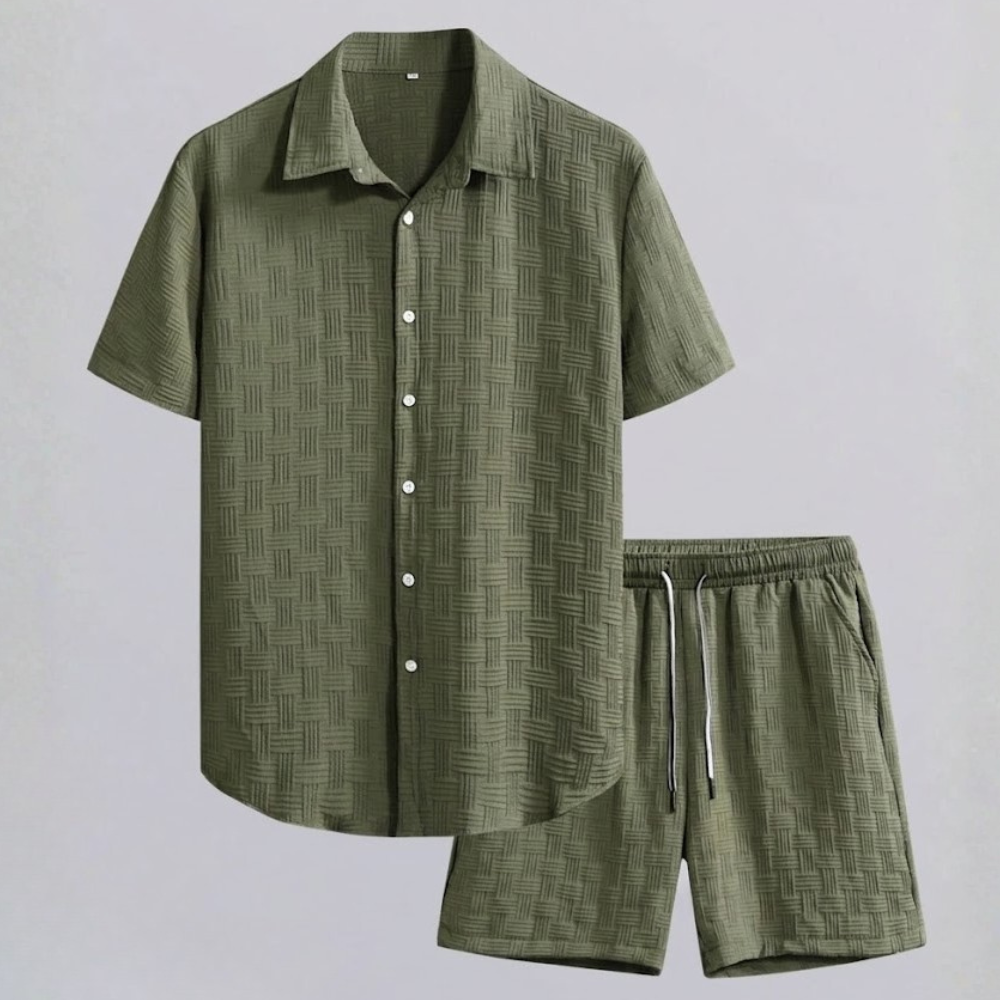 Button Up Shirt And Shorts Set For Men