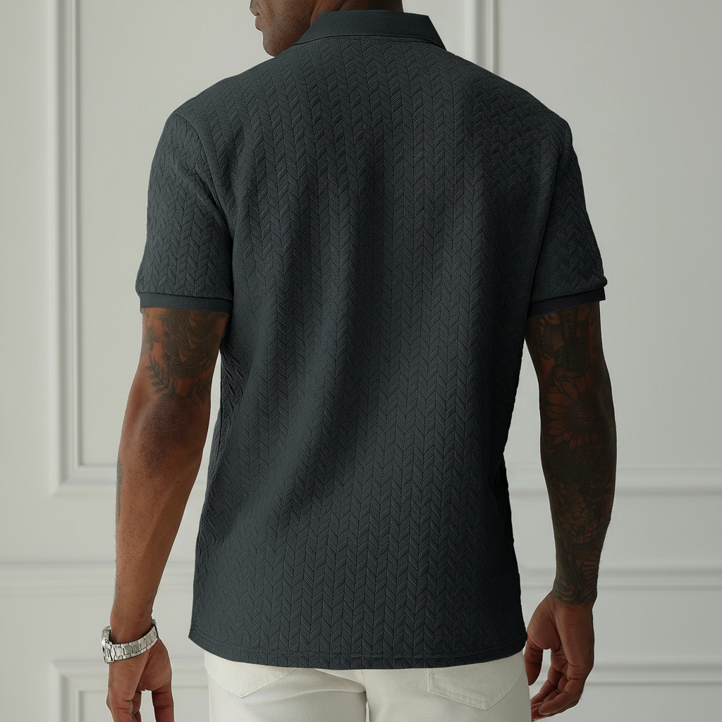 Apricot Textured Knit Short Sleeve Polo T Shirt For Men
