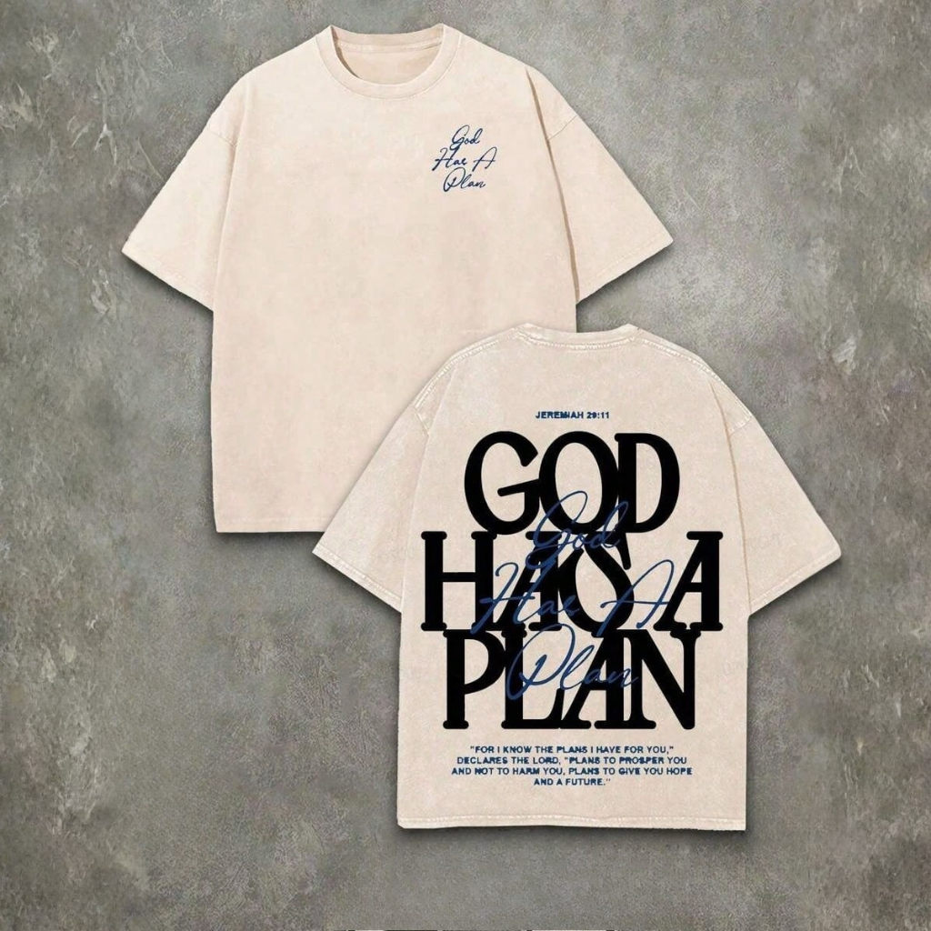 God Has A Plan Graphic Tee Double Sided Print Washed T Shirt