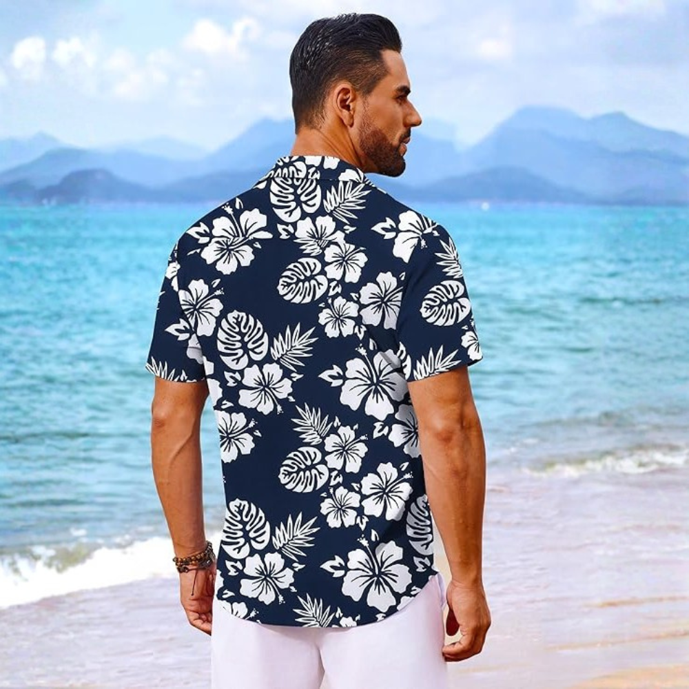 Floral Short Sleeve Button Front Hawaiian Shirt For Men