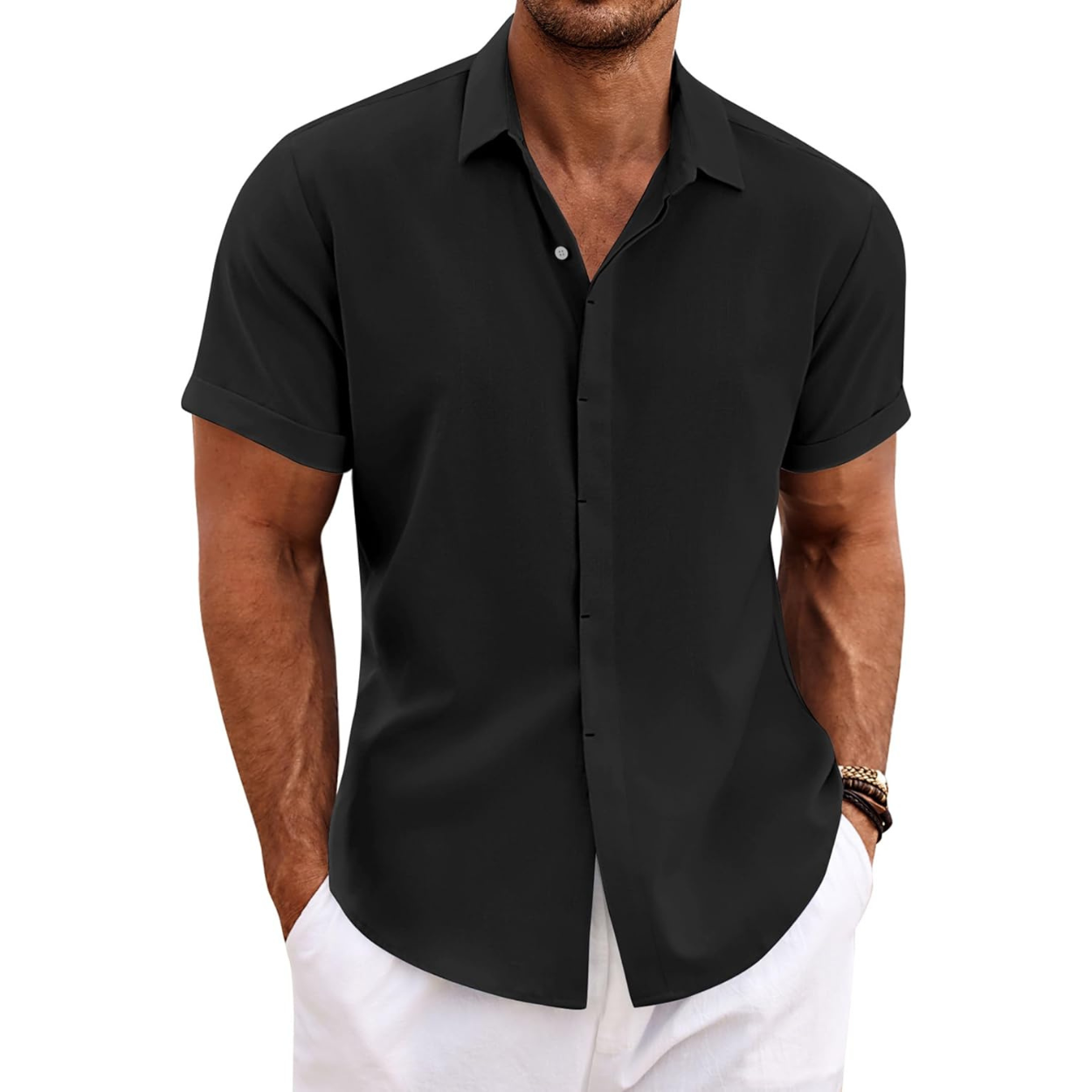 Casual Short Sleeve Linen Button Up Beach Shirt
