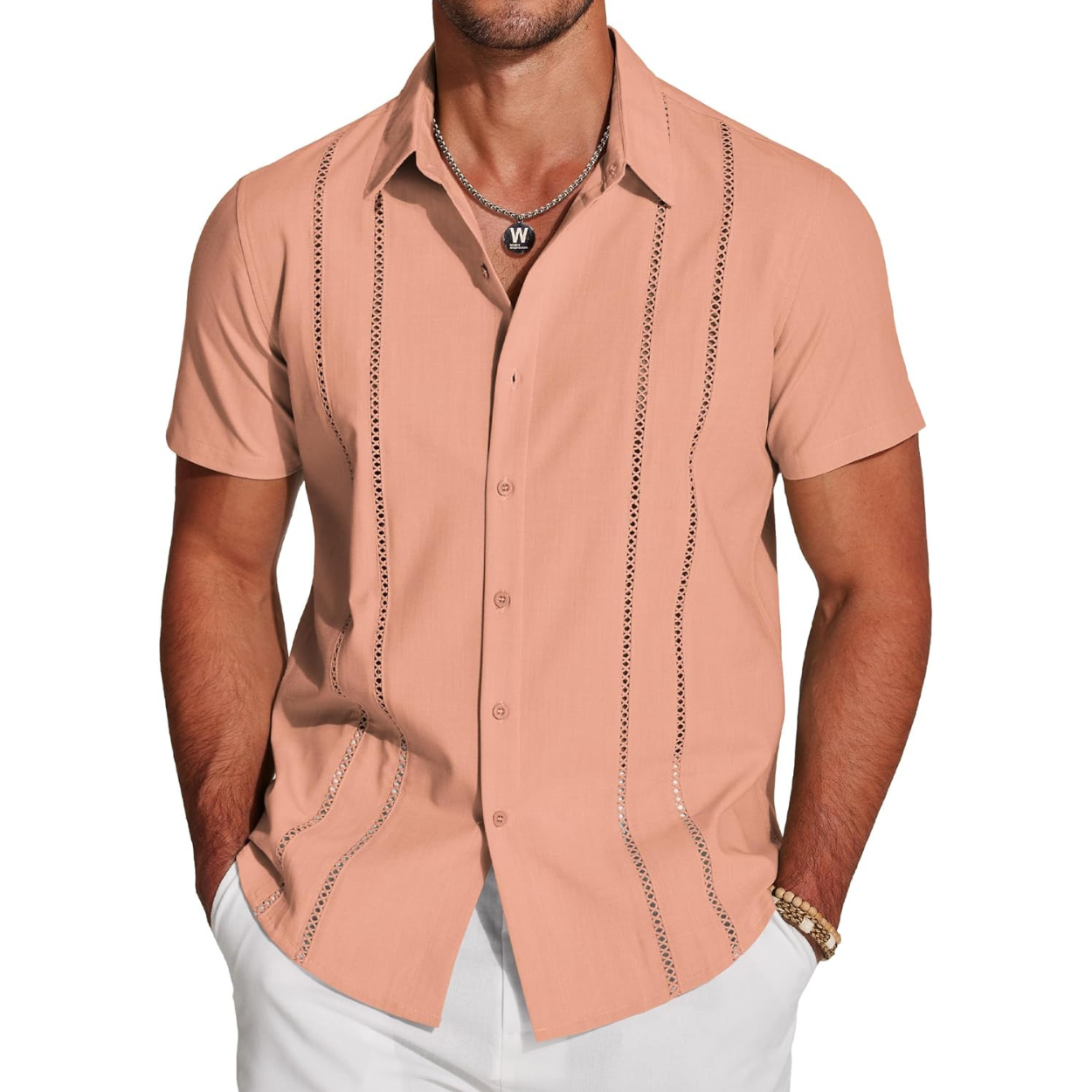 Casual Summer Guayabera Short Sleeve Button Down Shirt