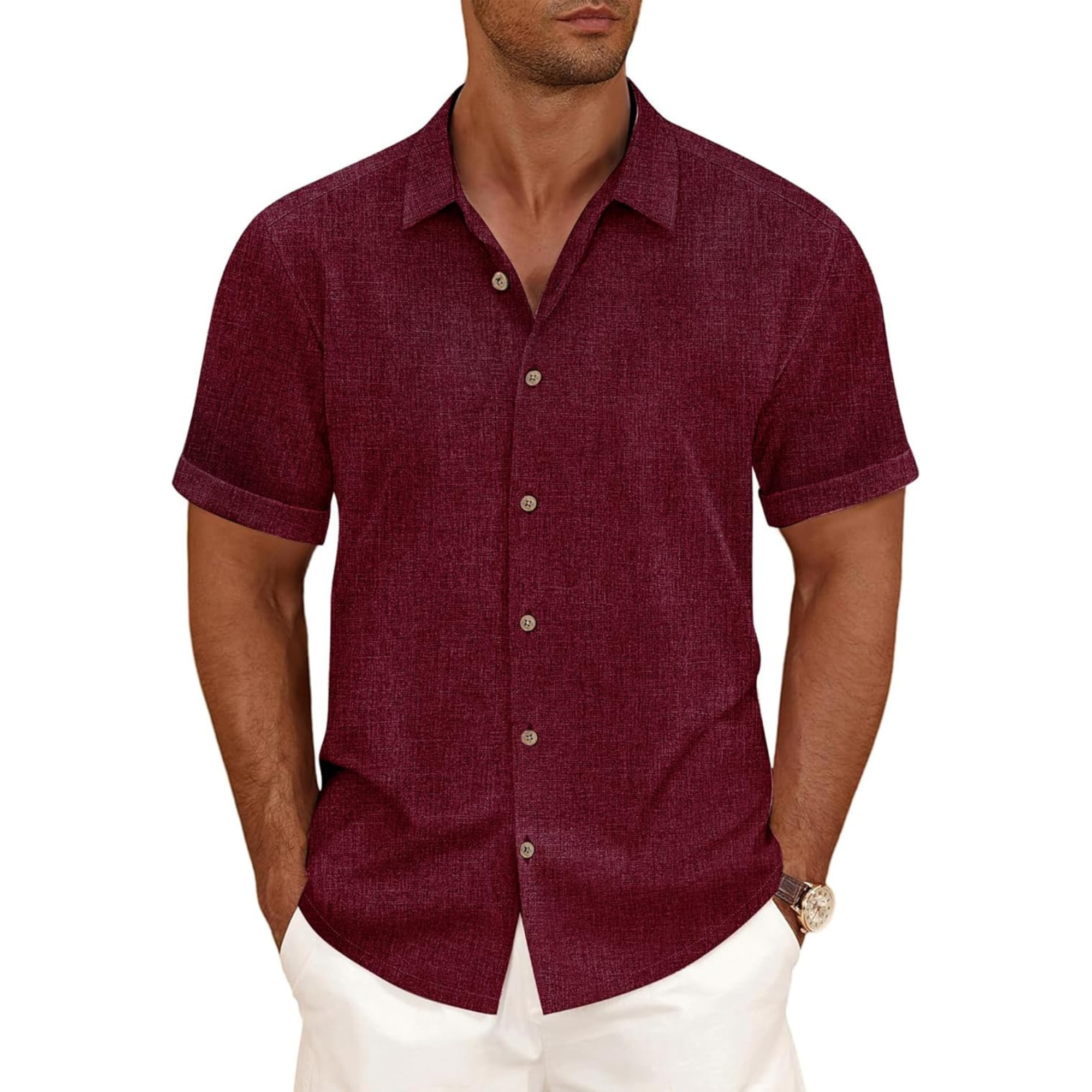 Casual Linen Blend Button Down Summer Shirt