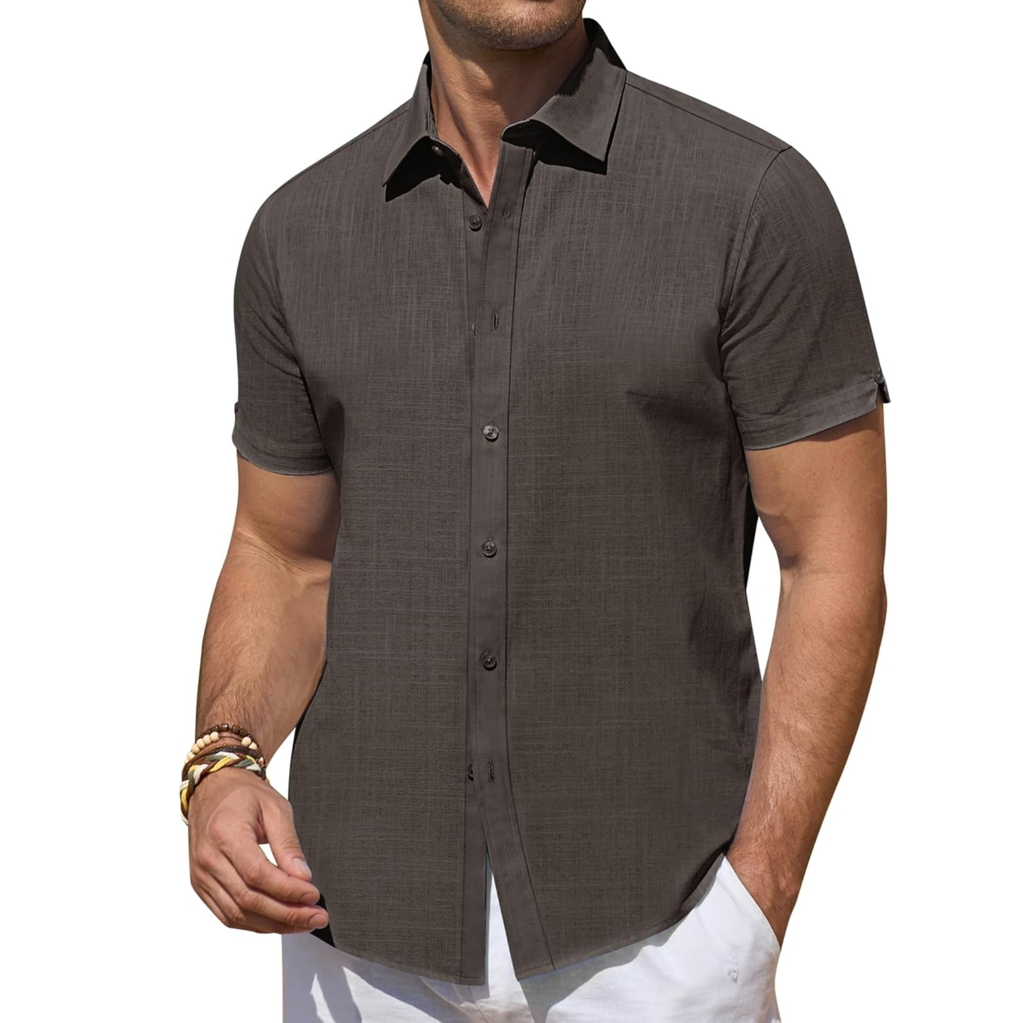 Short Sleeve Linen Beach Vacation Button Shirt