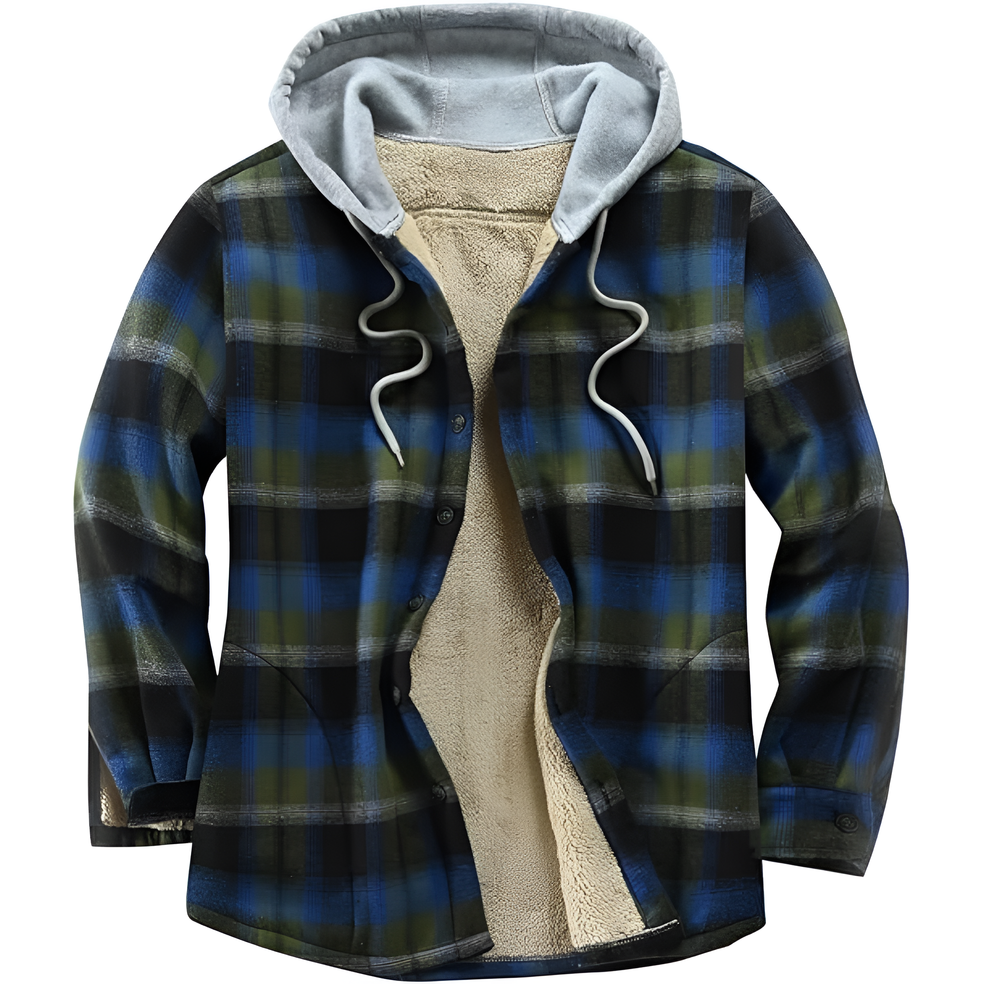 Men's Cotton Plaid Shirts Jacket Fleece Lined Flannel Shirts Sherpa Button Down Jackets with Hood for Men