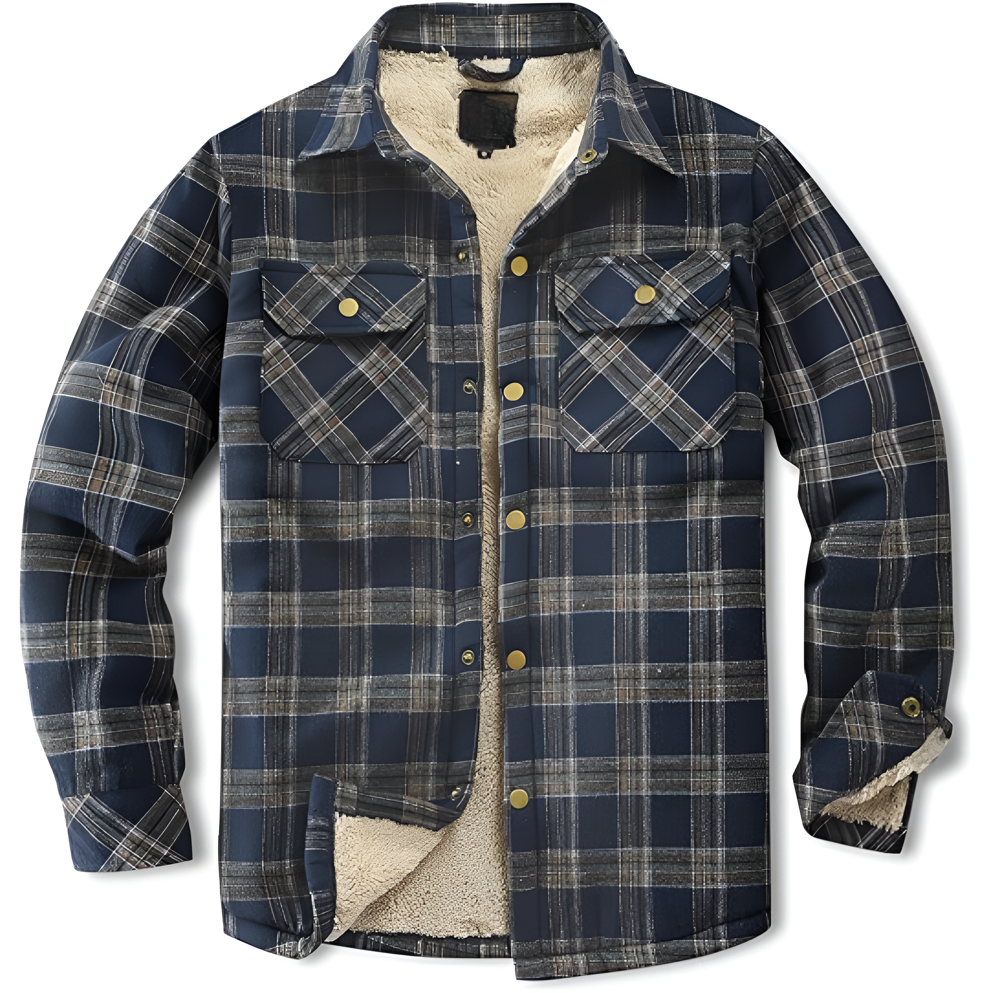 Men's Sherpa Lined Cotton Flannel Shirt Jacket Plaid Button Up Jacket Coat for Men with Pocket