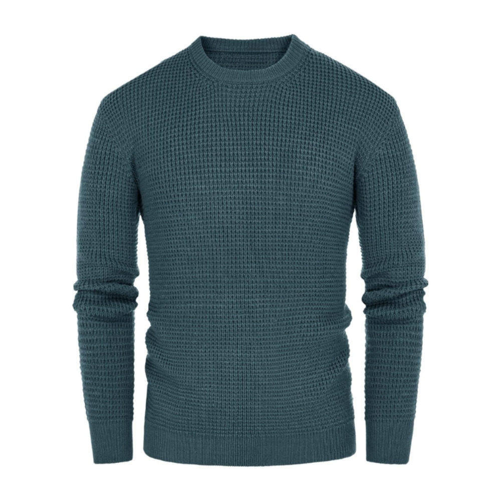 Waffle Textured Long Sleeve Knit Pullover