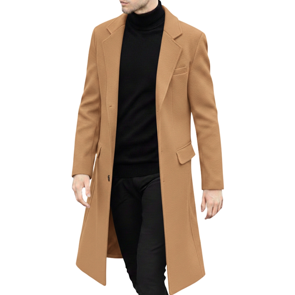Men's Casual Trench Coat Slim Fit Notched Collar Long Jacket Overcoat Coat Pockets