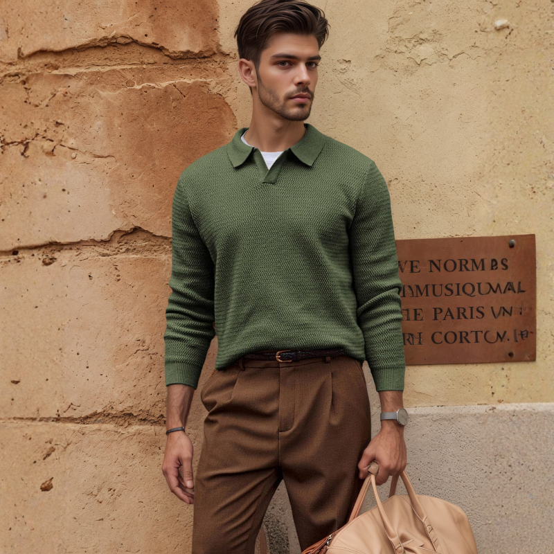 Textured V Style Long Sleeve Pullover