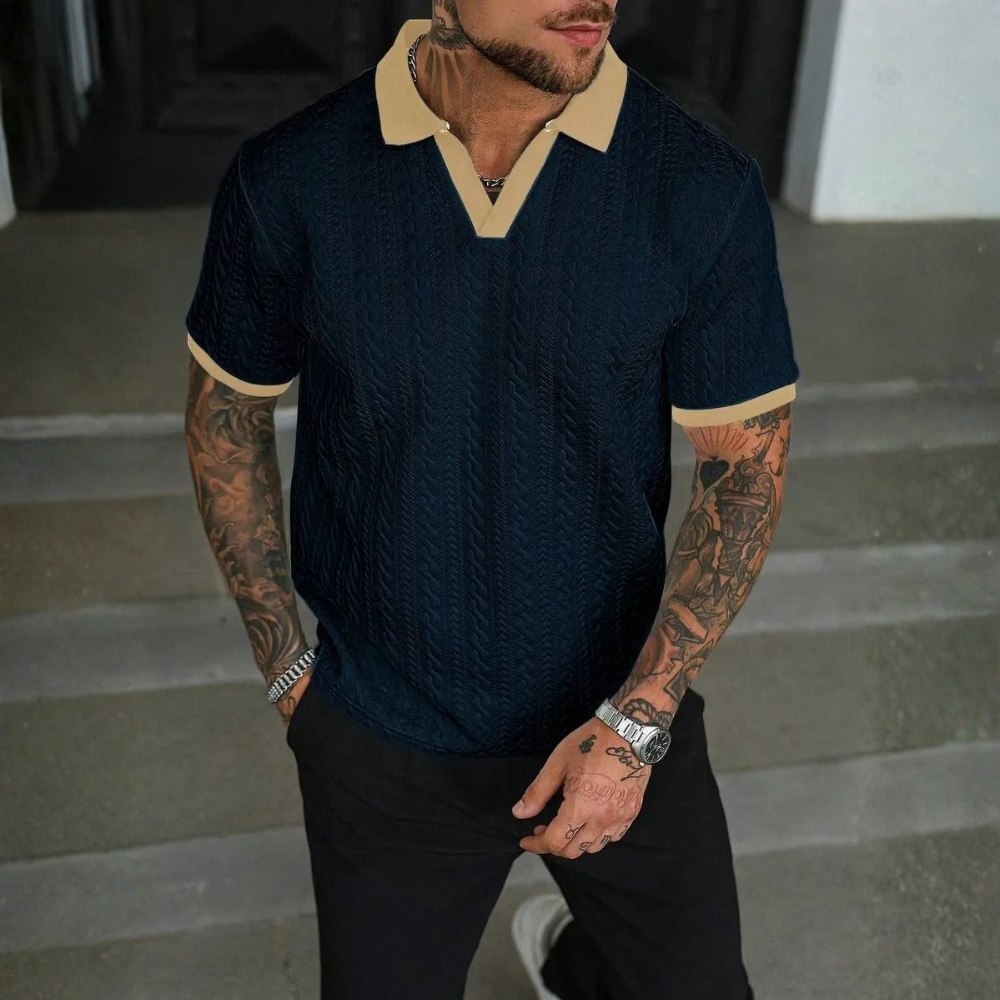 Textured Contrast Trim Polo Shirt For Men