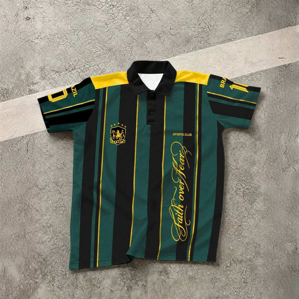 Casual Striped Letter Print Polo Shirt For Men