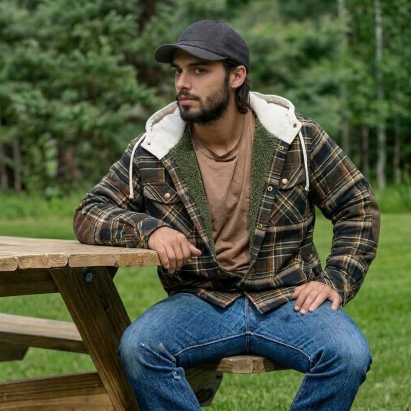 Insulated Plaid Hooded Flannel Jacket For Men