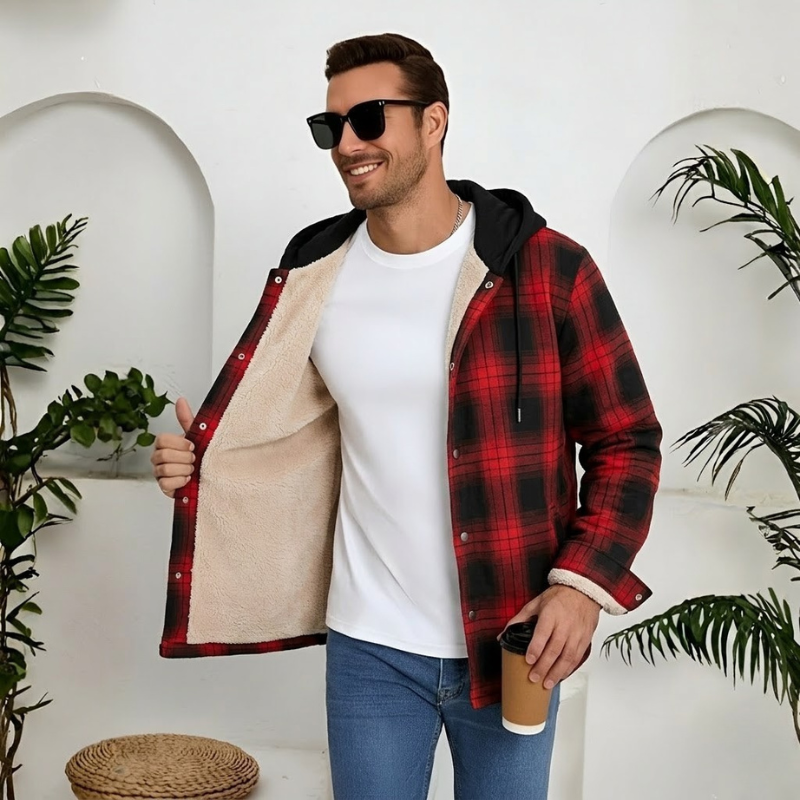 Winter Flannel Zip Up Hoodie For Men