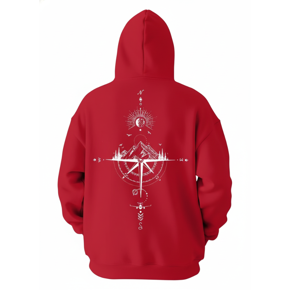 Loose Fit Winter Hoodie With Galaxy And Mountain Graphic Print For Men