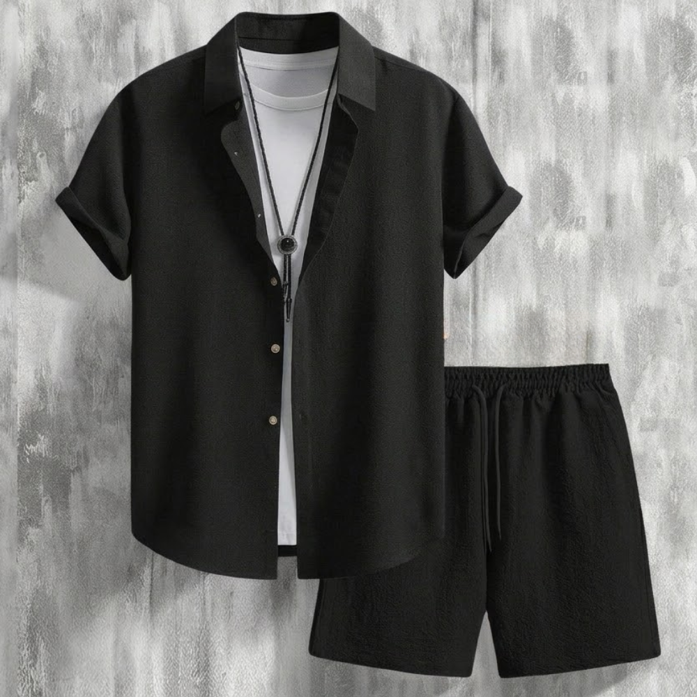 Casual Vacation Themed Short Sleeve Shirt And Shorts Set For Men