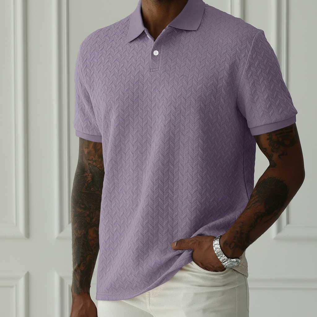 Apricot Textured Knit Short Sleeve Polo T Shirt For Men