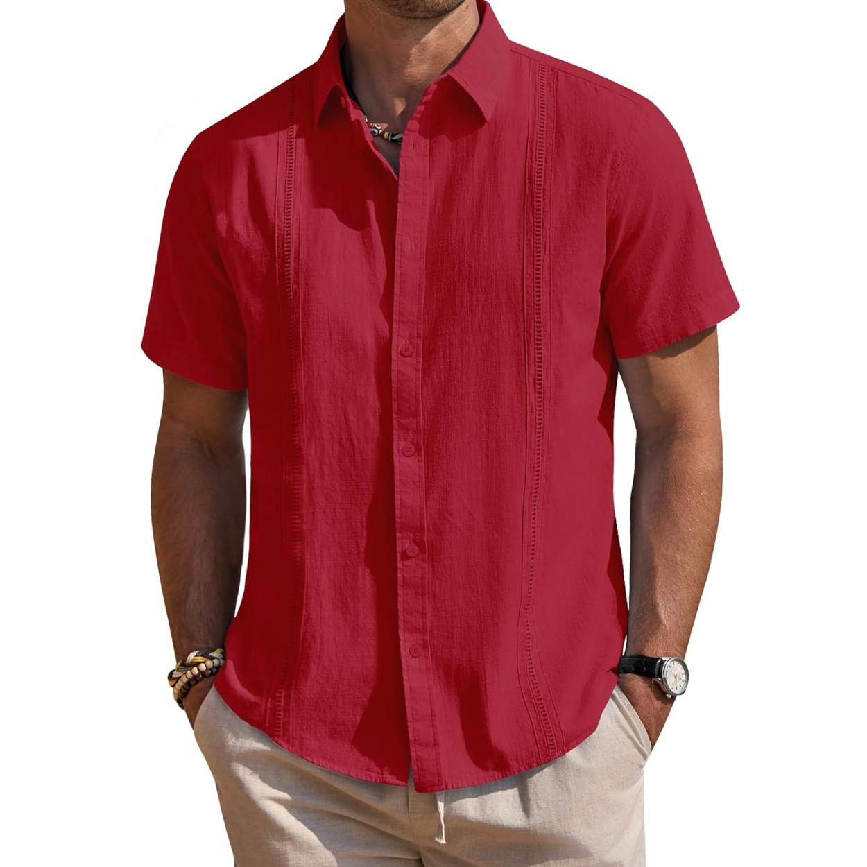 Short Sleeve Linen Cuban Collar Shirt For Men