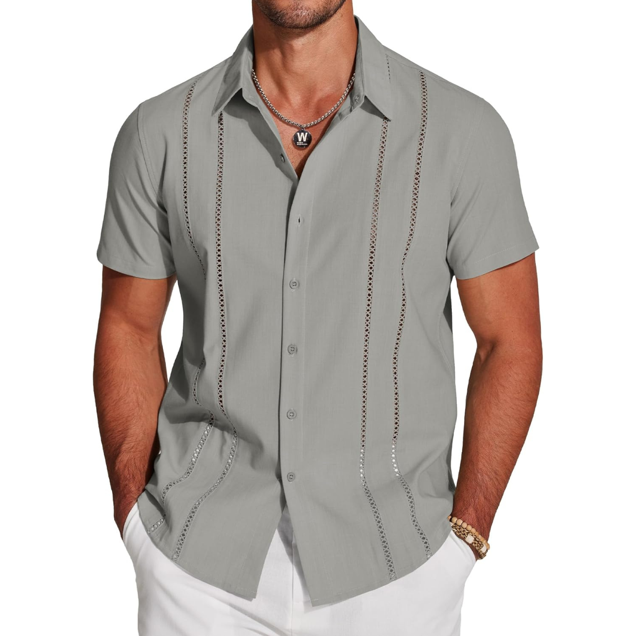 Casual Summer Guayabera Short Sleeve Button Down Shirt