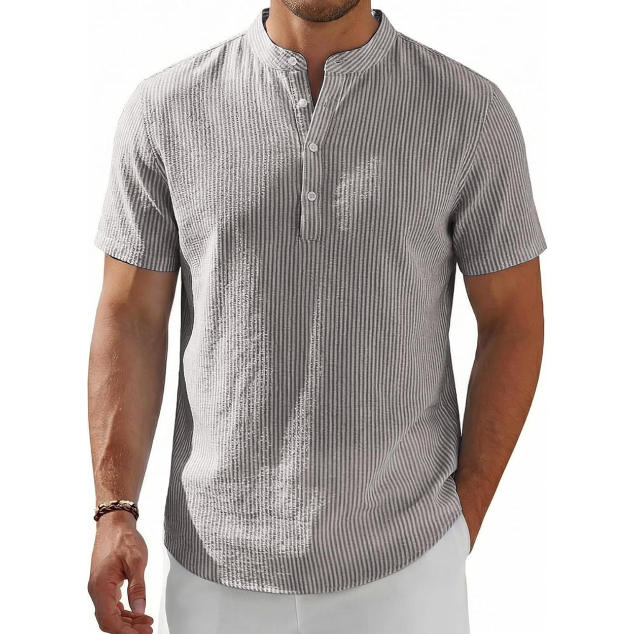Short Sleeve Stand Collar Casual Beach Shirt For Men
