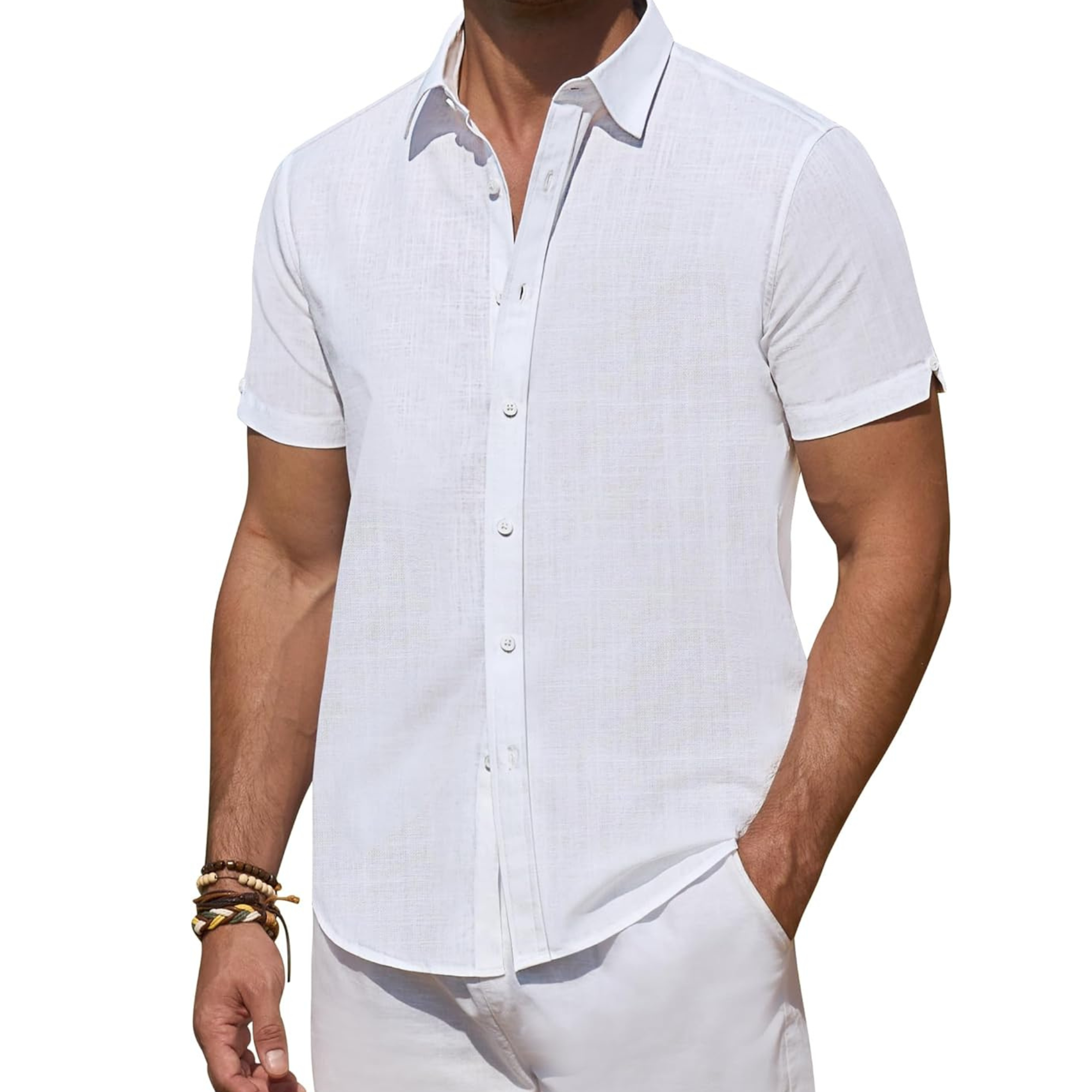 Short Sleeve Linen Beach Vacation Button Shirt