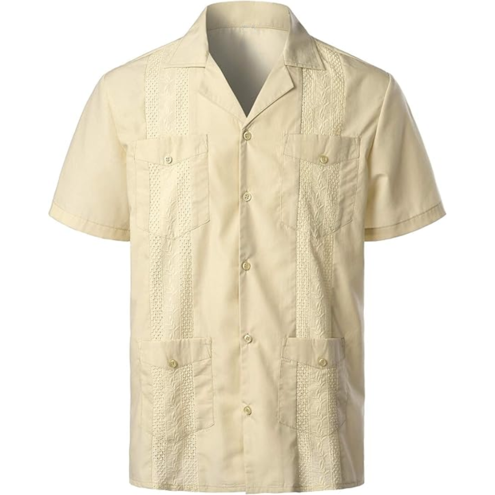 Short Sleeve Cuban Guayabera Button Down Shirt For Men