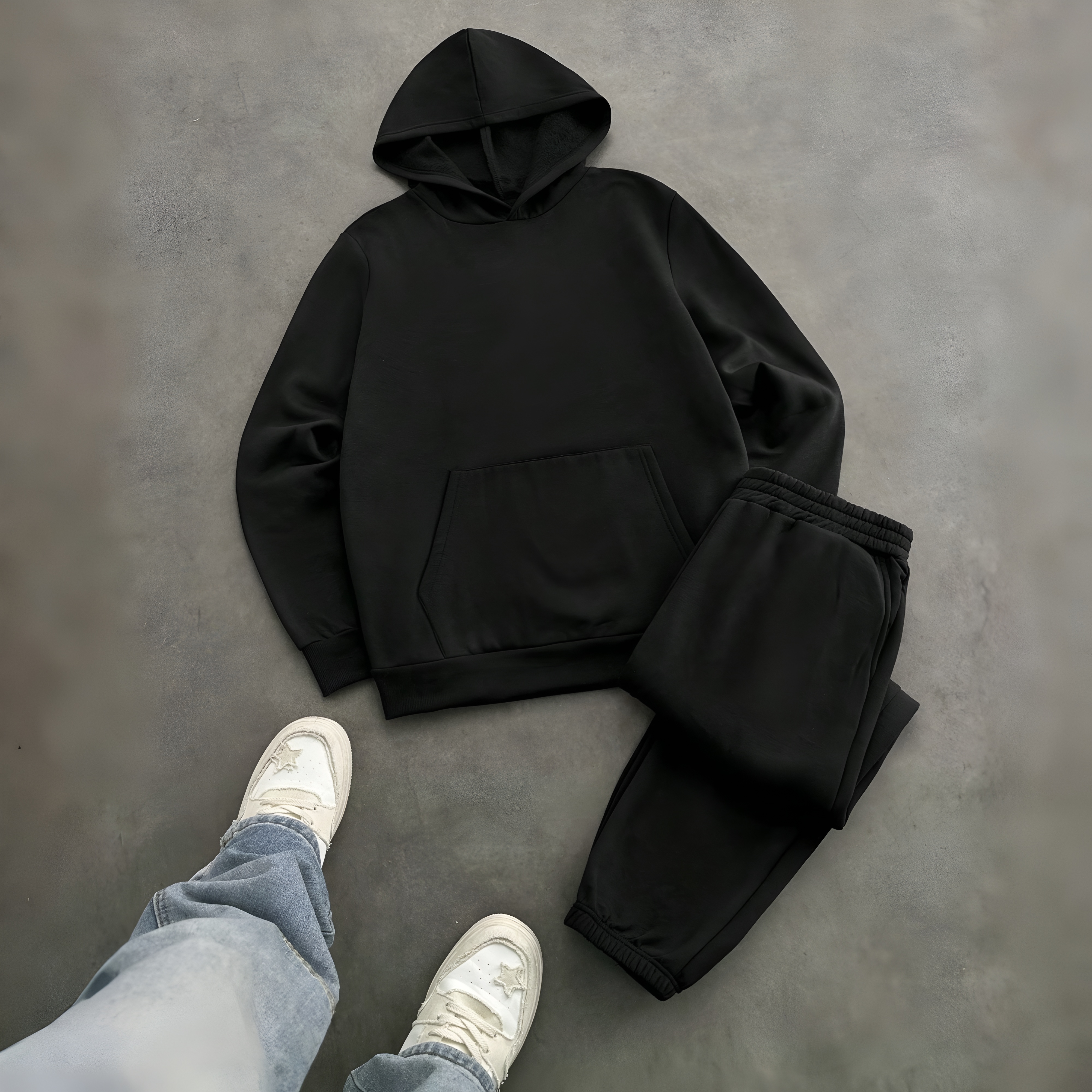 Unisex Kangaroo Pocket Hoodie And Sweatpants Set For Couples