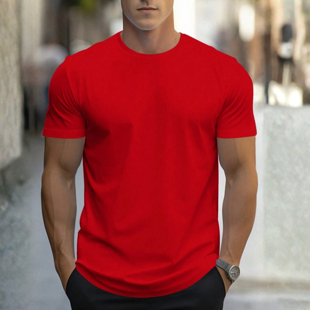Solid Round Short Sleeve T Shirt For Men