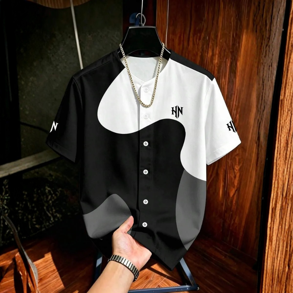 Baseball Jersey Style Print Short Sleeve Shirt For Men