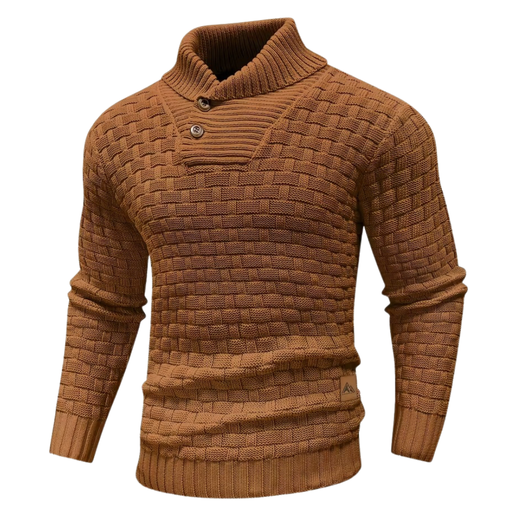 Casual Waffle Knit Lapel Button Sweater For Men